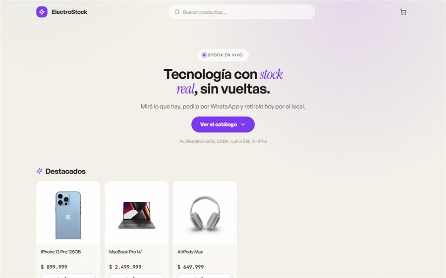 Vista previa del sistema: tienda de electrónica con catálogo online y panel autoadministrable