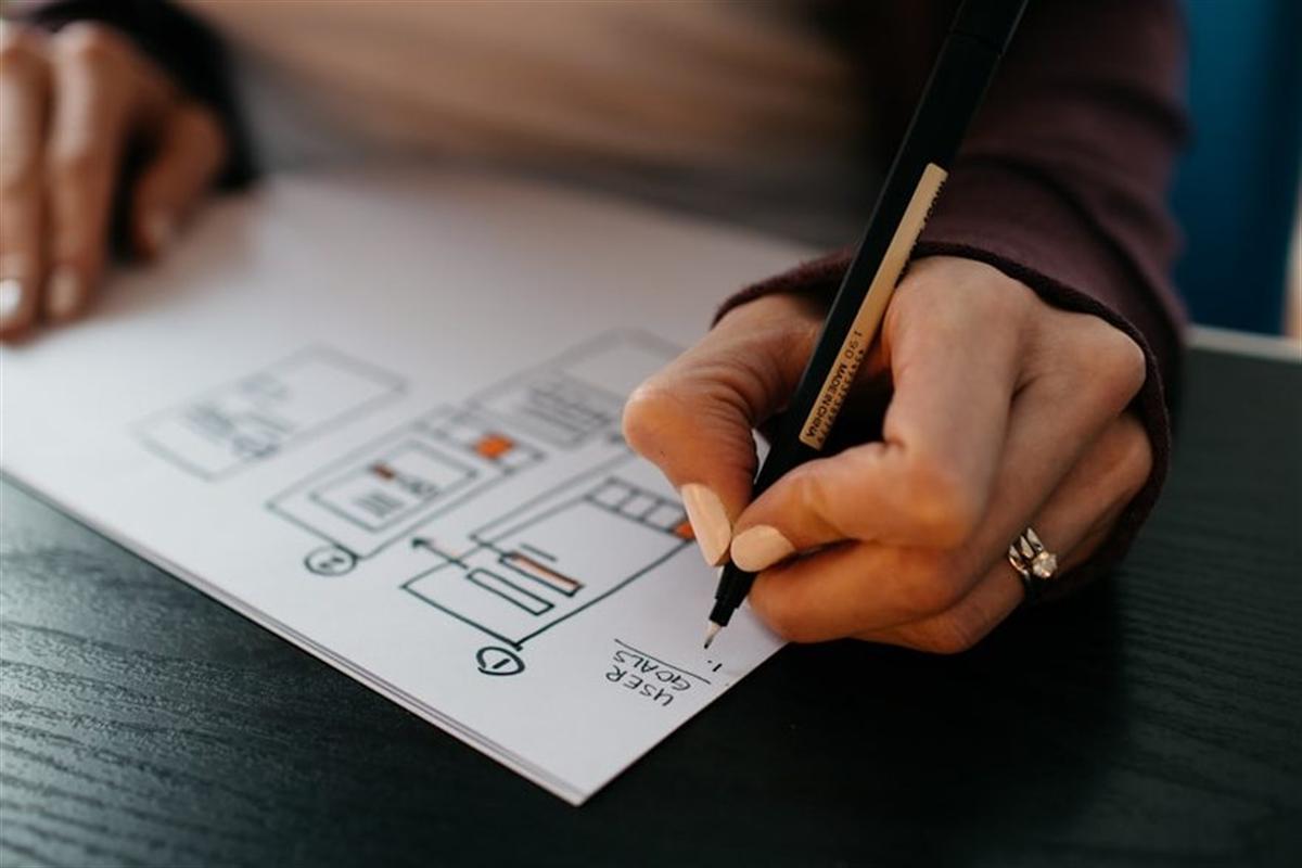 Bocetos de wireframes dibujados a mano sobre papel